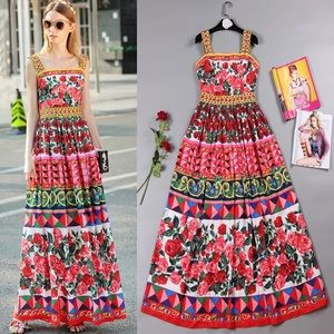 Maxi Dress Summer Cute Luxury Rose Floral Print